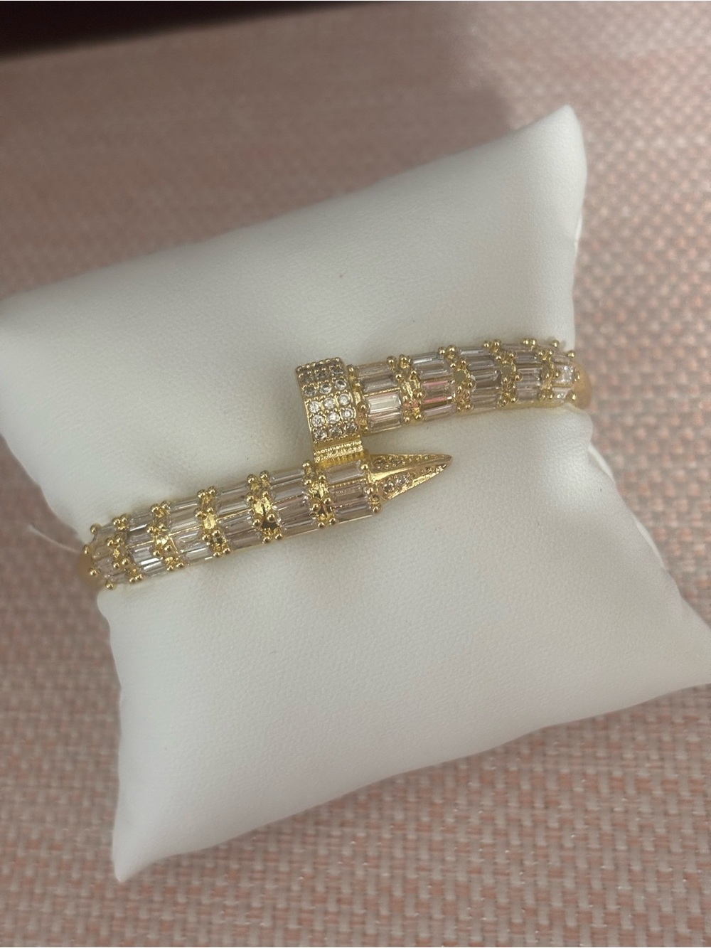 Gold-Tone Crystal Nail Cuff Bracelet - Elegant Women's Jewelry